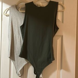 Abercrombie Olive and Heathered gray tank bodysuit
